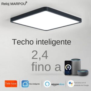 MARPOU-lámpara de techo LED para sala de estar, luces cuadradas con Control por voz, aplicación de grano de madera, Tuya, Alexa/Google