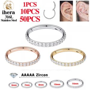 Piercing de acero inoxidable con bisagras de circonita para la nariz, anillo de tabique nasal, aros redondos, joyería para el trago y la oreja, 1/10/50 piezas