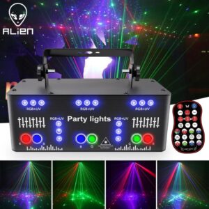 ALIEN 21 Agujeros RGB Fiesta DJ Disco Patrones de Haz de Luz Láser de Escenario Proyector RGB UV LED Estroboscópico Sonido Activo Fiesta Vacaciones Navidad Boda Lámpara
