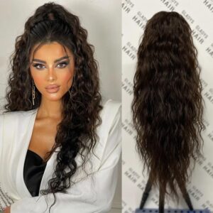 Extensión de cabello de fibra sintética para mujeres negras, rizadas, resistentes al calor, con cordón