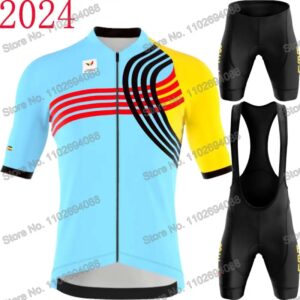 Bélgica 2024 Ropa de ciclismo Verano Conjunto de maillot de ciclismo para hombre Traje de camisa de bicicleta de carretera Manga corta BTT Mujer Culotte con tirantes para bicicleta Ropa de deporte
