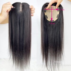 Topper de Base de seda atado a mano para mujer, cabello humano chino virgen, peluquín superior de seda transpirable con Clips, 13x15cm