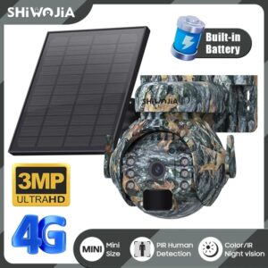 SHIWOJIA-cámaras solares 4G de 3MP para exteriores, videocámara inalámbrica con Sim/WIFI, Visión de 360 °, monitoreo de animales, Color camuflaje, batería Solar, PTZ