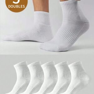 Calcetines deportivos blancos para hombre, medias de media pantorrilla, antiolor, para verano, 5 pares