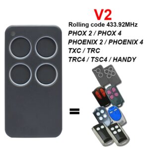 433.92MHz V2 PHOX4 PHOX2 PHOENIX2 PHOENIX4 TRC4 Control remoto de puerta de garaje V2 433 Transmisor de mano