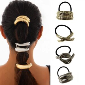 Cuerda de pelo dorada de Metal Retro para mujer, lazo de pelo hecho a mano, elástico, geométrico, elegante, diadema de moda para niña