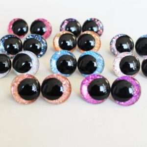 Juguete redondo de dibujos animados con purpurina, 10 piezas, 12mm, 14mm, 16mm, 18mm, 20mm, 23mm y 28mm, Ojos de seguridad para muñeca, ojos para pupila con arandela, T10