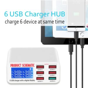 Cargador rápido con 6 puertos Usb, estación de carga multipuertos, pantalla LED para teléfonos inteligentes
