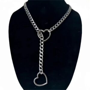 Cadena antideslizante de anillo redondo de corazón para mujer, collar punk rock, collar largo cubano de acero inoxidable, joyería, cadena de cuello ajustable