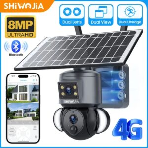 SHIWOJIA-cámara de vigilancia con batería Solar, 8MP, 4G, SIM, WIFI, Panel Solar, cámara de seguridad, detección humana PIR, Audio bidireccional