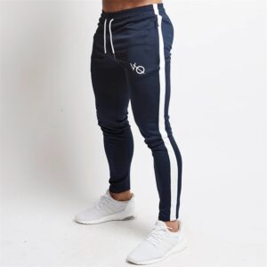 Pantalones ajustados de algodón azul marino para hombre, ropa de calle informal, jogger, costura bordada, pantalones deportivos para ejercicio físico, moda