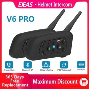 EJEAS-intercomunicador V6PRO para casco de motocicleta, interfono con Bluetooth, 850mAh, 1200m, para 6 conductores