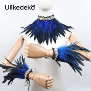 Guantes góticos Punk, muñequera de plumas con cuello falso, accesorios victorianos para fiesta Rave, Carnaval, espectáculo de escenario, calentador de brazos para Showgirl