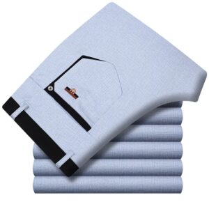 Vestidos formales elásticos para hombres, Pantalones rectos clásicos de verano, Total libertad, ajuste clásico y relajado, Frente plano
