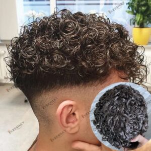 Base de piel completa para hombres, tupé de cabello humano rizado de 20mm, sistema de prótesis duraderas, pieza de cabello negro/marrón, 130 de densidad, línea frontal Natural