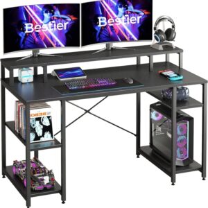 Escritorio computador con 140 centímetros, estante de monitores, juegos de escritorio con estantería, escritorio