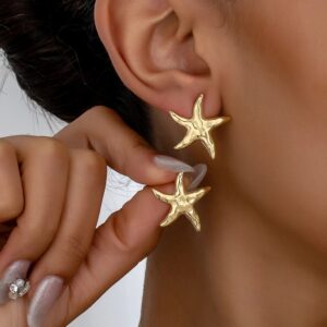 1 par de pendientes de tuerca de estrella de mar exquisitos casuales de temperamento de moda
