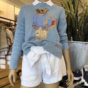 Bluerl-suéter de punto con patrón de oso bordado para mujer, Jersey informal, Top de cuello redondo, temporada de otoño e invierno, nuevo estilo