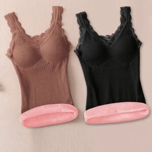 Ropa interior térmica de talla grande para mujer, chaleco de encaje de terciopelo con cuello en V, Sexy, ajustado y cálido, camisola de algodón, Tops sin mangas, 40-90Kg