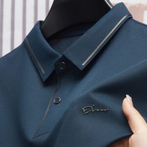 Polo sin costuras para hombre, camisa de tela fresca de lujo, de negocios, informal, de Golf, ajustada, con cuello de blusa