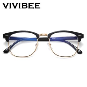 VIVIBEE-Gafas de bloqueo de luz azul Vintage para hombres y mujeres, gafas cuadradas con filtro de rayos, gafas para juegos, marcos negros, gafas para computadora