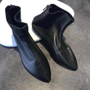 Botas cortas planas con punta puntiaguda para mujer, botines versátiles antideslizantes de cuero de vaca genuino suave, talla 44