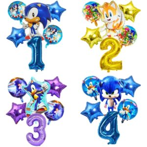 Juego de globos digitales de helio para fiesta temática sónica para niños, productos decorativos de cumpleaños, juguete de 6 piezas