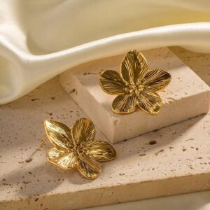 Pendientes hipoalergénicos de acero inoxidable chapado en oro de 18k para mujer, pendientes de tuerca de flores Vintage, estilo Premium, fiesta