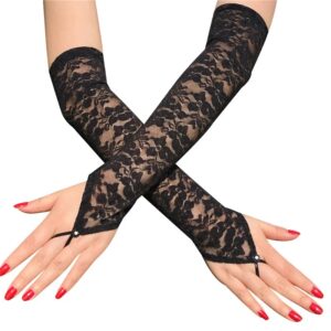 Guantes sin dedos con estampado Floral Sexy para mujer, guantes elásticos largos con gancho, guantes de encaje de diamantes brillantes