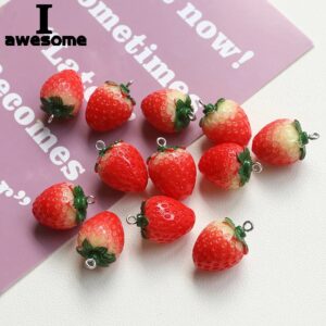 Colgantes de frutas de imitación de resina, dijes de fresa para la fabricación de joyas, pendientes DIY, hallazgos de pulsera, 10 piezas