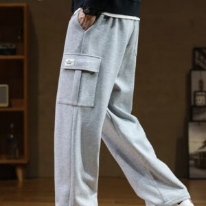 Pantalones de chándal con múltiples bolsillos para hombre, ropa deportiva de cintura con cordón, informal, holgada, recta, talla grande 8XL, primavera y otoño