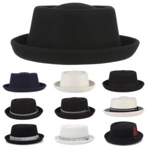 Sombrero Fedora de Pie de cerdo para hombre y mujer, gorro de fieltro curvado, 100% Lana, Otoño e Invierno