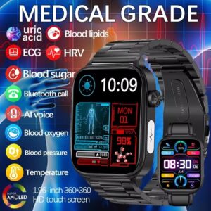 Reloj inteligente ECG + PPG de grado médico para hombre, pulsera con control de ácido úrico y lípidos en sangre, glucosa en sangre, llamadas por Bluetooth, novedad de 2024