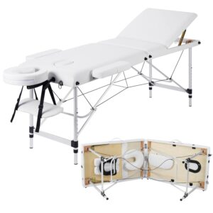 Mesa de masaje plegable de 3 secciones, cama de cosméticos de belleza portátil ajustable de 8 niveles con bolsa de almacenamiento para Spa, tatuaje, pestañas