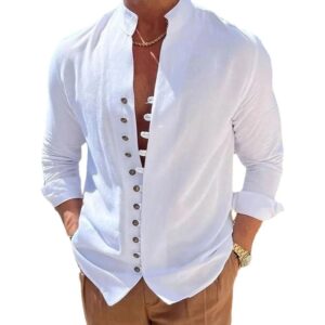 Camisa informal de manga larga para hombre, camisa holgada de Color sólido con botones, Vintage, talla grande, primavera y otoño, novedad