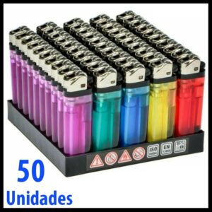 Caja de Encendedores Mecheros Piedra Pack 50 Colores Transparente Mechero Desechables con Caja Expositora