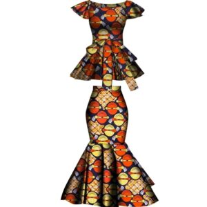 Conjunto africano de dos piezas, falda acampanada y Top Dashiki de algodón con estampado de cera, ropa de fiesta de talla grande WY10076