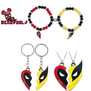 LLavero de la película Deadpool y Lobezno, colgante de máscara de payaso rojo y amarillo, combinación de corazón de amor para bolso, joyería de amigos