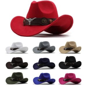 Sombrero de vaquero occidental para hombre y mujer, gorra de fieltro con cinta de cabeza de vaca, estilo étnico, Jazz, lana negra, 3 tamaños