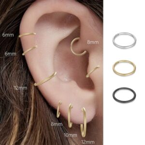 Anillo de nariz clásico de acero inoxidable 316L sin costuras para hombres y mujeres, pendientes de aro, Septum, hélice, Tragus, Piercing de oreja, joyería de 18G, 2/6 piezas