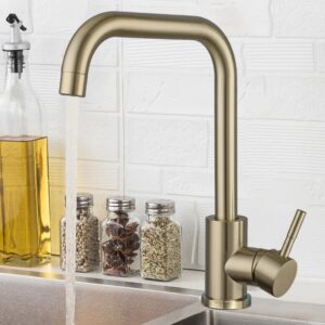 ULA-grifo de cocina de acero inoxidable, accesorio con rotación de 360 grados, montura en cubierta, mezclador de fregadero de agua fría y caliente, color dorado