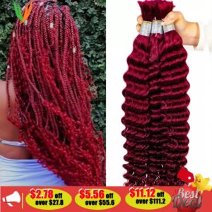 V Beauty-extensiones de cabello humano virgen 99j, cabello humano a granel de onda profunda Borgoña para trenzado sin trama, trenzas bohemias