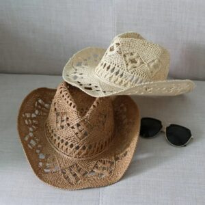 Sombrero de vaquero occidental de paja para hombre y mujer, sombrero de Sol de ala ancha rizada, clásico, Vintage, para pesca y escalada