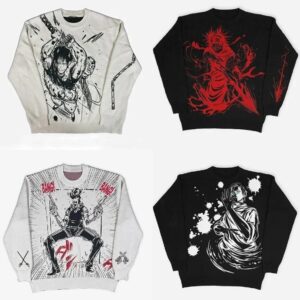 Suéter de punto de Anime para hombres y mujeres, ropa de calle suelta informal, moda Harajuku negra, suéteres de algodón, Otoño e Invierno