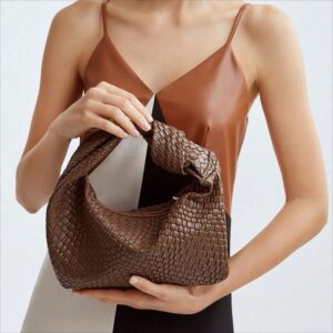 Bolso de mano de media luna de moda Vintage de lujo, decoración de nudo tejido marrón, bolso de mano para compras, citas, banquete de boda