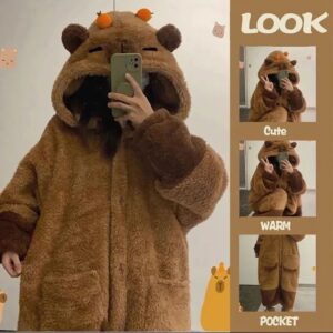 Ropa de dormir de franela para mujer, ropa de dormir de animales Kawaii para adultos, gorros de invierno, ropa de casa de vacaciones para fiesta para niñas