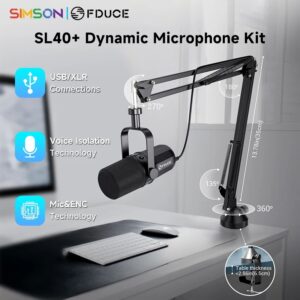 FDUCE SL40 + Kit de micrófono dinámico USB/XLR con salida de auriculares integrada/aislamiento acústico/soporte de brazo, para PC PS5/4 Mixer