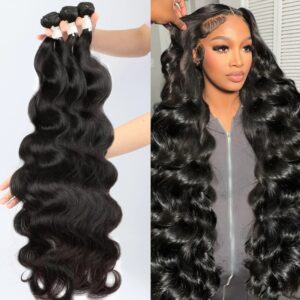 Extensiones de cabello humano 100% Virgen sin procesar, mechones de ondas corporales, ondas de agua de 30 y 40 pulgadas, Remy brasileño, doble trama