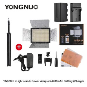 YongNuo-luz LED para vídeo y foto de cámara, KIT de soporte de batería NP750 con adaptador de corriente CA opcional, YN300 III YN300III 3200k-5500K CRI95