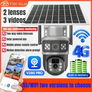 Cámara Solar PTZ de doble lente 4K y 8MP para exteriores, videocámara de vigilancia IP CCTV con pantalla Dual PIR, seguimiento humano, WIFI, 2024
